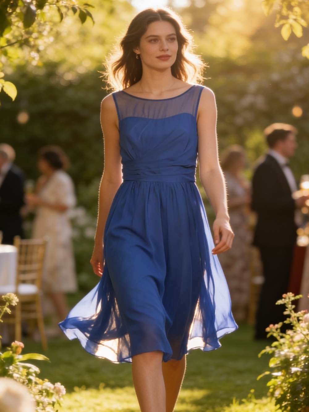 Alfred  Angelo Elegant horizon Blue Chiffon Sleeveless Dress,elegant,cocktail